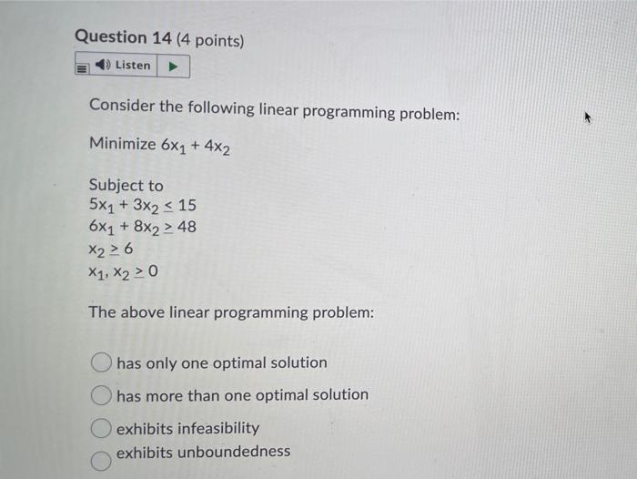 Solved Question 14 (4 points) Listen Consider the following | Chegg.com