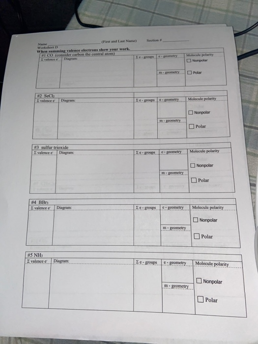 Solved Name (First and Last Name) Section Worksheet D When | Chegg.com