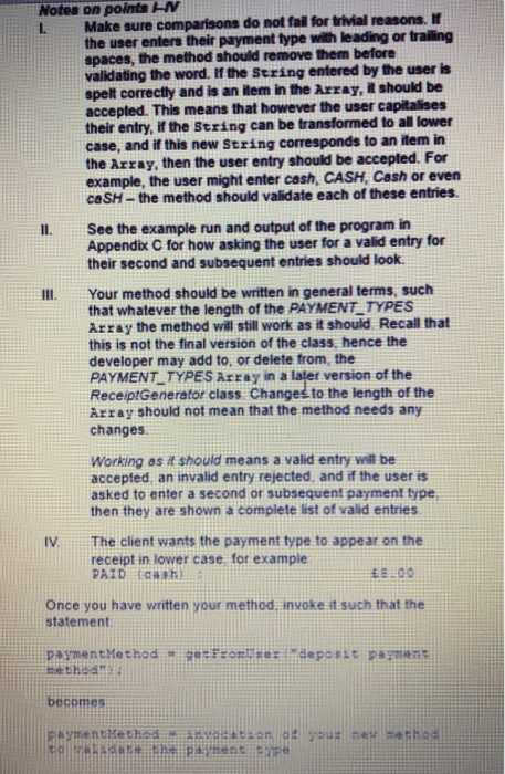 Notes on points EN Make sure comparisons do not fall for trivial reasons. It the user enters their payment type with leading