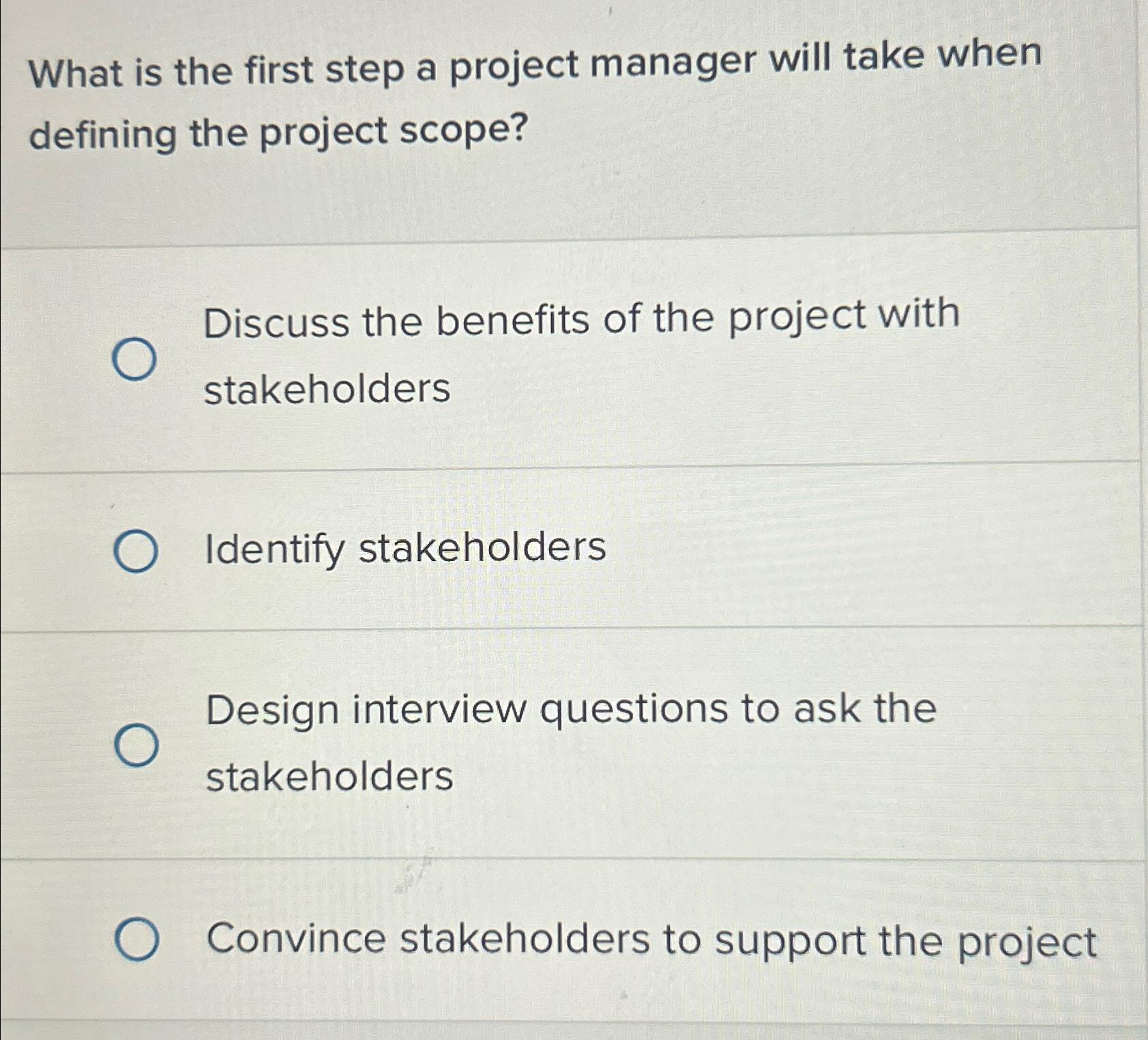 Solved What is the first step a project manager will take | Chegg.com