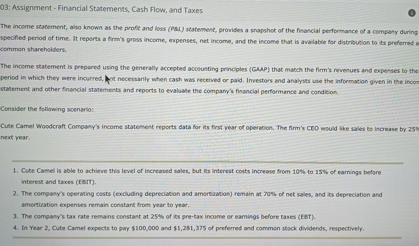 Solved 03: Assignment - Financial Statements, Cash Flow, and | Chegg.com