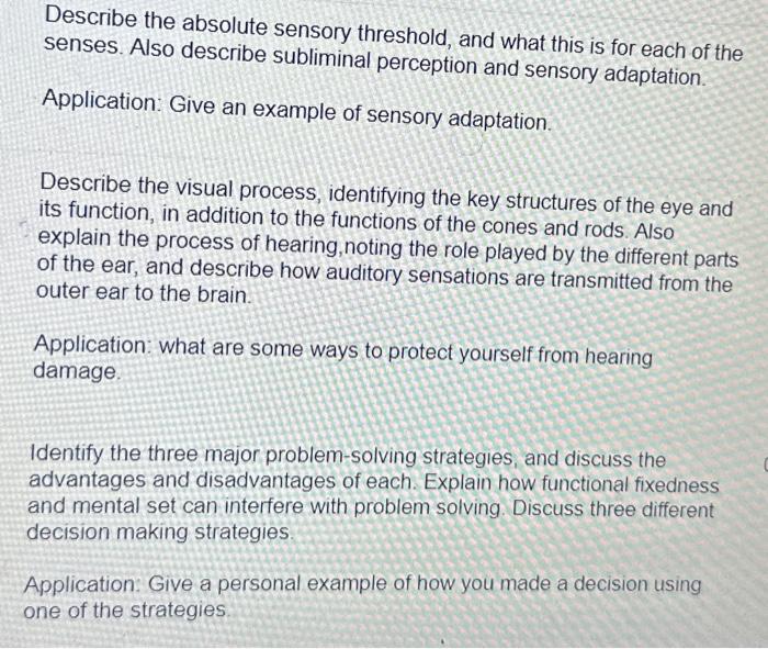 Solved Describe the absolute sensory threshold, and what | Chegg.com