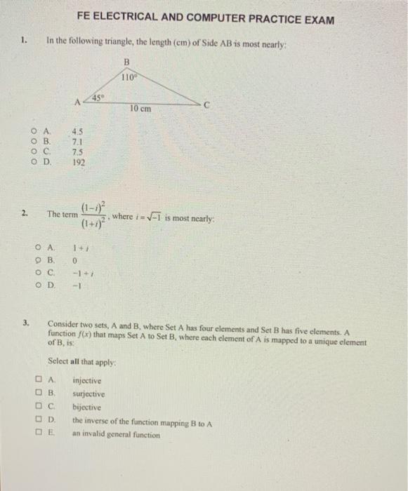 Solved FE ELECTRICAL AND COMPUTER PRACTICE EXAM 1. In the | Chegg.com