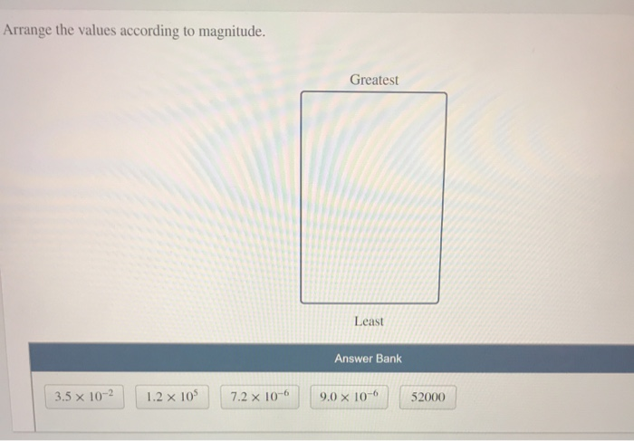 Solved Arrange the values according to magnitude. Greatest | Chegg.com