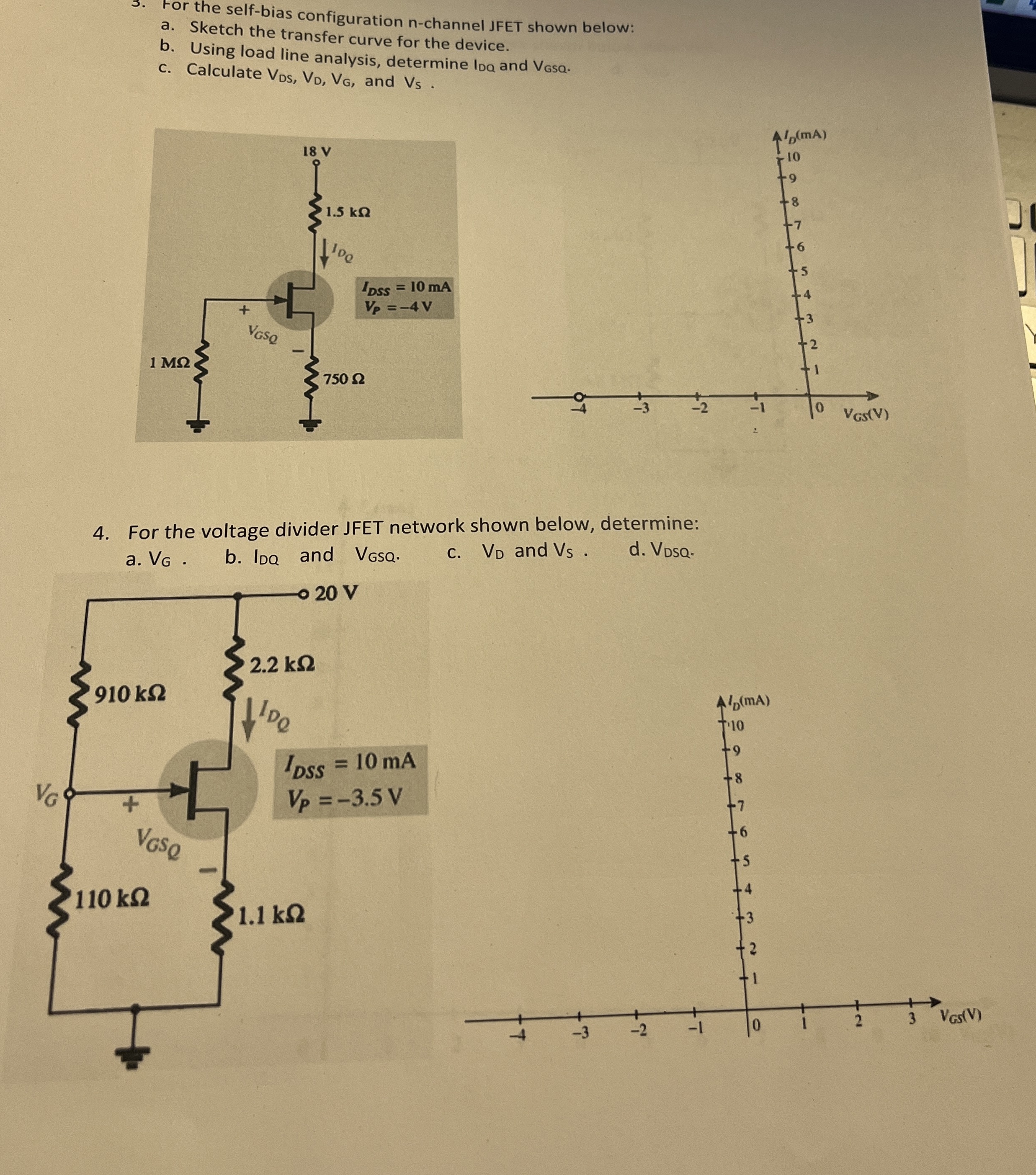 Solved For the self-bias configuration n-channel JFET shown | Chegg.com