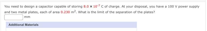 Solved You need to design a capacitor capable of storing 8.0 | Chegg.com