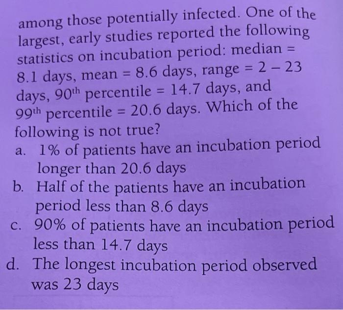 Solved Understanding The Incubation Period Of COVID 19 Chegg Com   Image