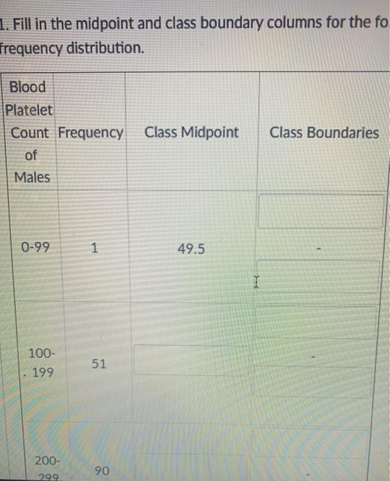 Solved 1. Fill in the midpoint and class boundary columns | Chegg.com