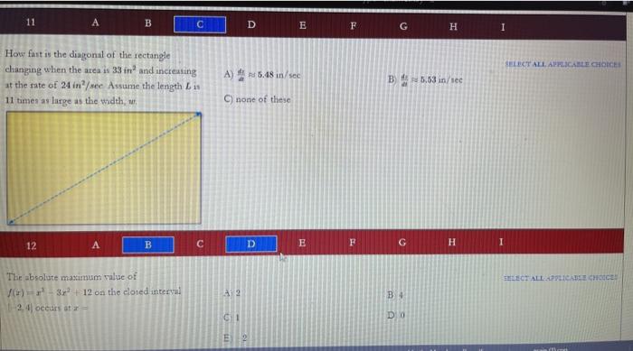 Solved 11 A B C DEF H 1 SELECT ALL APPLICABLE CHOICE How | Chegg.com