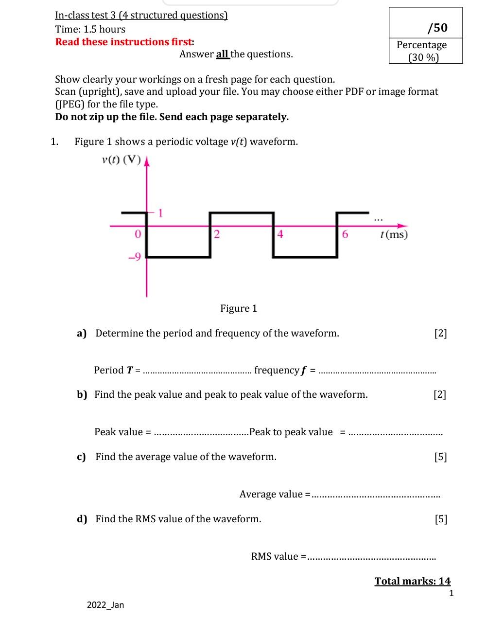 Solved In-class test 3 (4 structured questions) Time: 1.5 | Chegg.com
