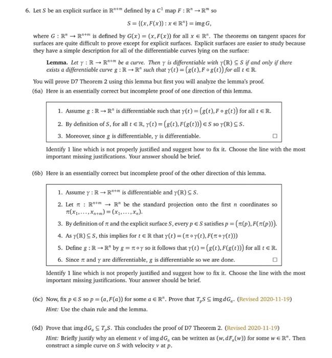 Solved 6 Let S Be An Explicit Surface In R M Defined By Chegg Com