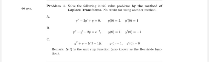 Solved Problem 60 pts. 5. Solve the following initial value | Chegg.com