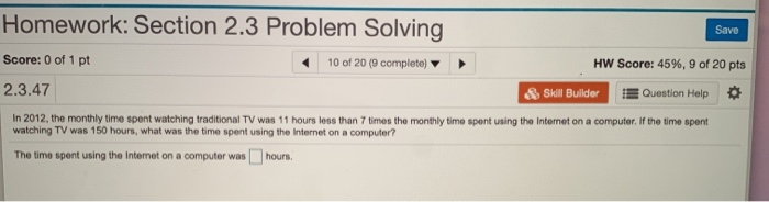 Solved Homework: Section 2.3 Problem Solving Save 10 of 20 | Chegg.com