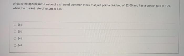 Solved What is the approximate value of a share of common | Chegg.com