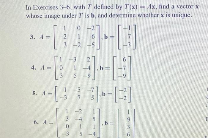 Solved In Exercises 3-6, with T defined by T(x) = Ax, find a | Chegg.com