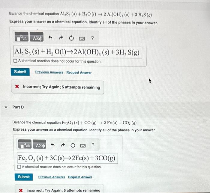 Solved Balance the chemical equation Al2 | Chegg.com