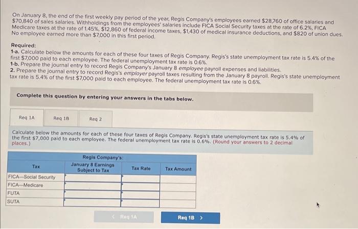 Solved On January 8 The End Of The First Weekly Pay Period Chegg