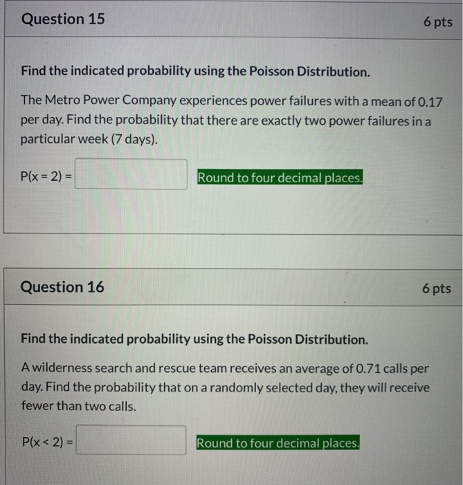 Solved Question 15 6 pts Find the indicated probability | Chegg.com