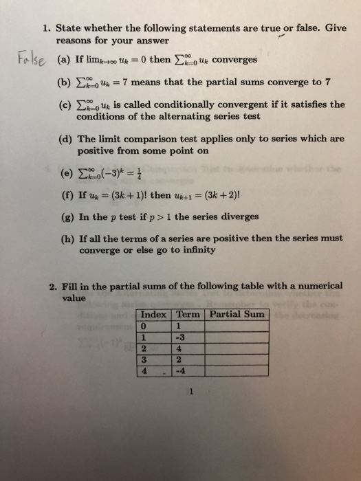 Solved 1. State whether the following statements are true or | Chegg.com