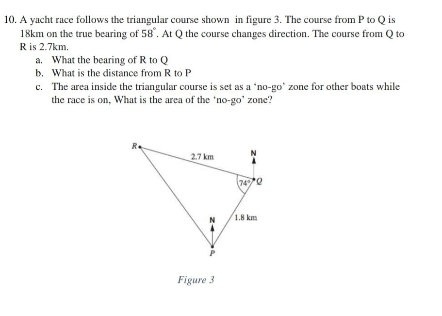 Solved 10. A Yacht Race Follows The Triangular Course Shown | Chegg.com