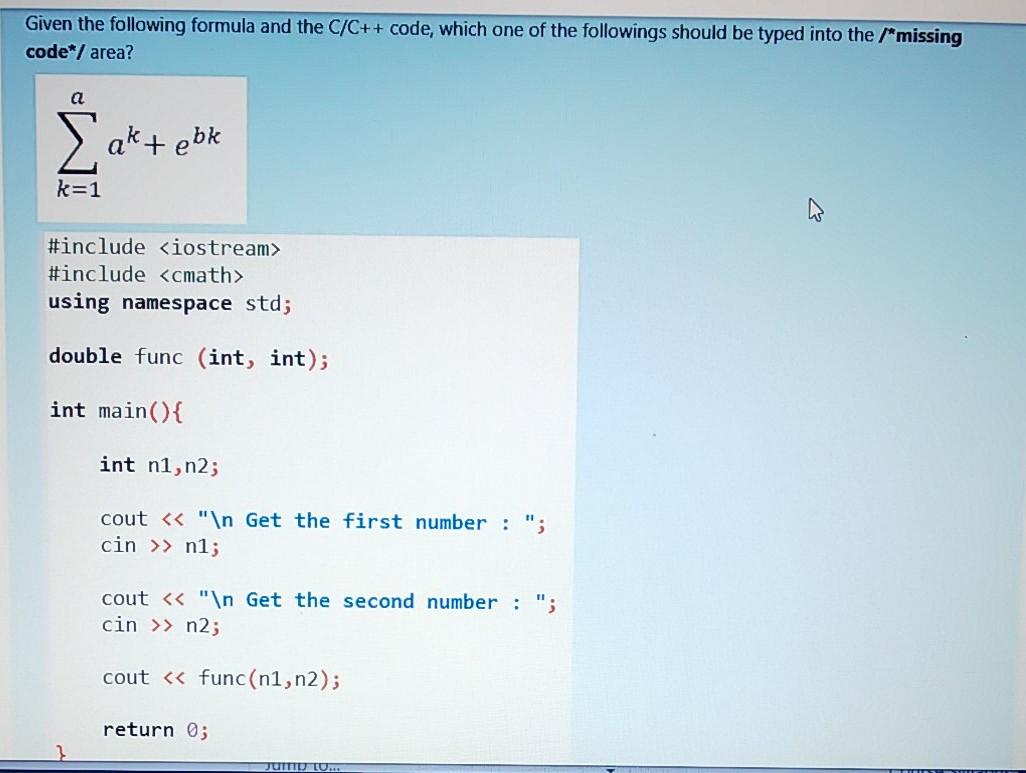 Solved Given the following formula and the C/C++ code, which | Chegg.com