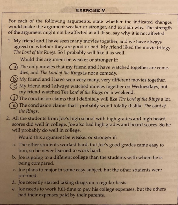 Solved EXERCISE V For Each Of The Following Arguments, State | Chegg.com