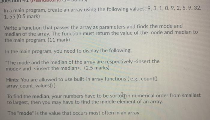 Solved In a main program, create an array using the | Chegg.com