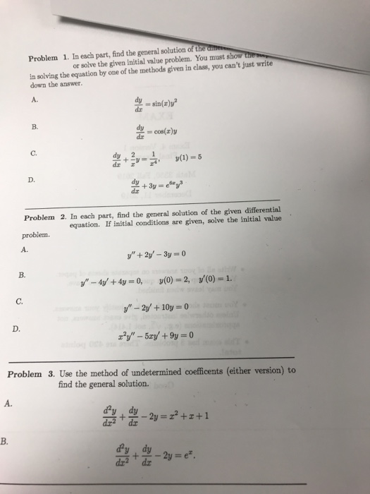 Solved Problem 1. In each part, find the general solution of | Chegg.com
