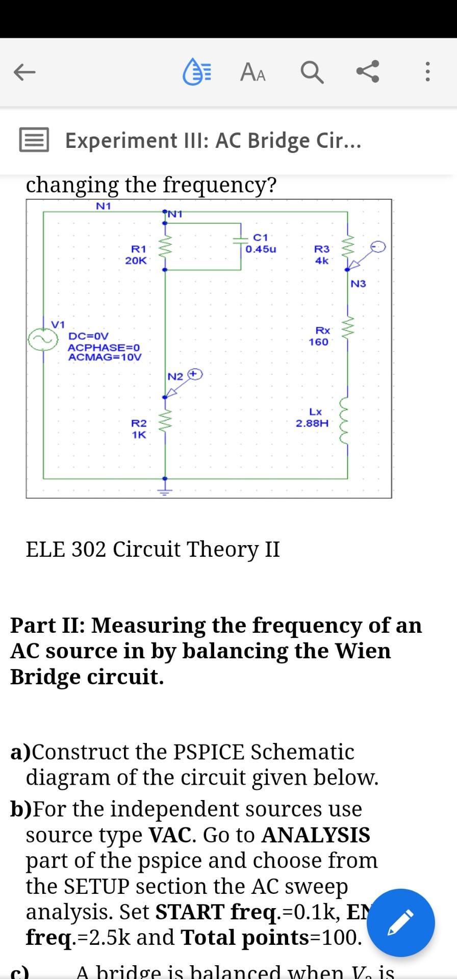 Experiment III AC Bridge Circuits Objective Using