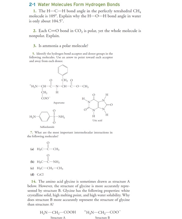 Solved 2 1 Water Molecules Form Hydrogen Bonds 1 The H Chegg Com