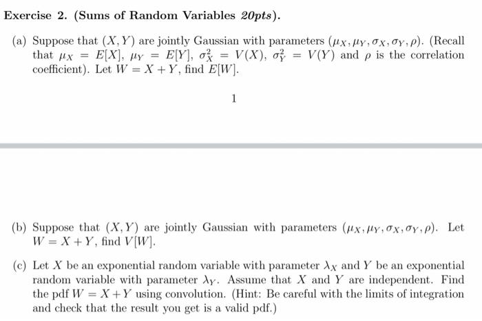 Solved Exercise 2 Sums Of Random Variables pts A Chegg Com