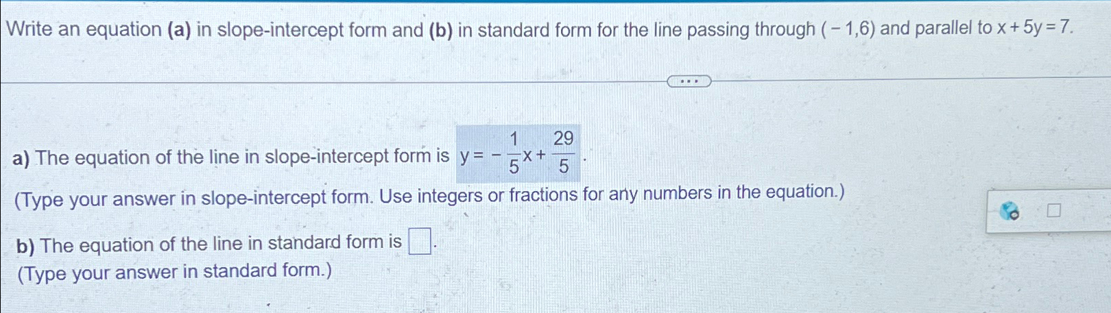 Solved Write an equation in standard form for the line | Chegg.com