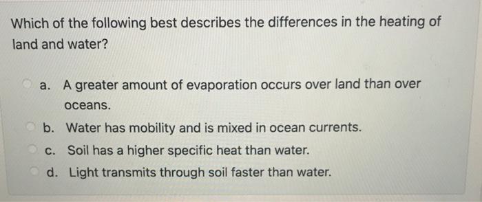 Solved How does evaporation affect land-water heating | Chegg.com