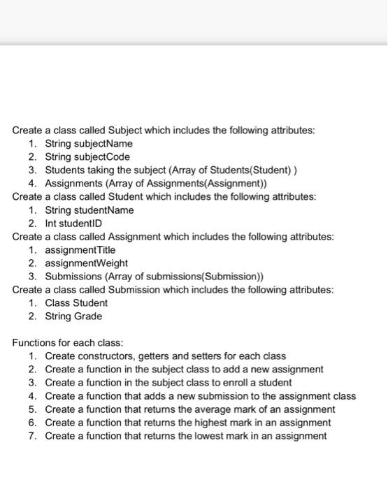 Solved Create a class called Subject which includes the | Chegg.com image.
