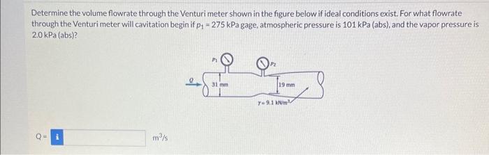 Solved Determine the volume flowrate through the Venturi | Chegg.com