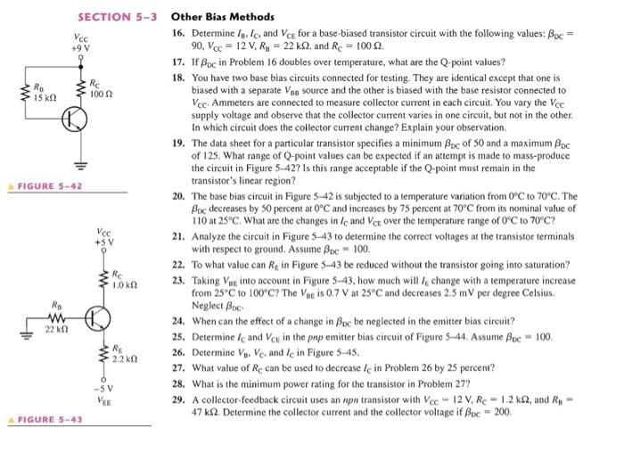 Solved +9V } 1002 15 k2 SECTION 5-3 Other Bias Methods Vec | Chegg.com