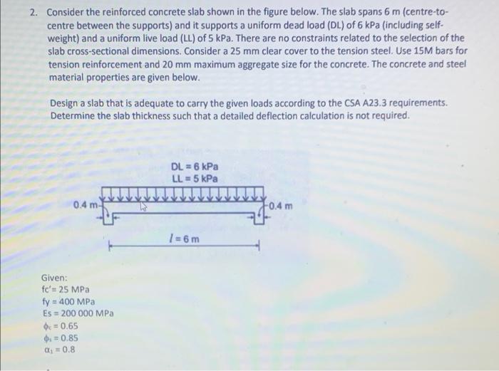 Solved 2. Consider the reinforced concrete slab shown in the | Chegg.com