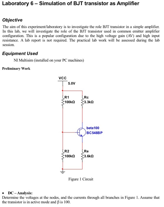 Solved Laboratory 6 Simulation of BJT transistor as
