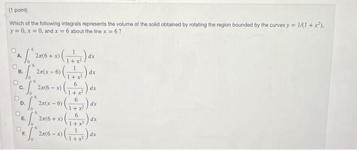 Solved Which Of The Following Integrals Represents The | Chegg.com