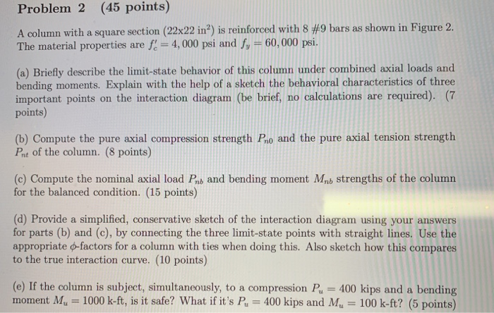 Square Column Math Problem Problem 2 (45 points) A column with a square section | Chegg.com