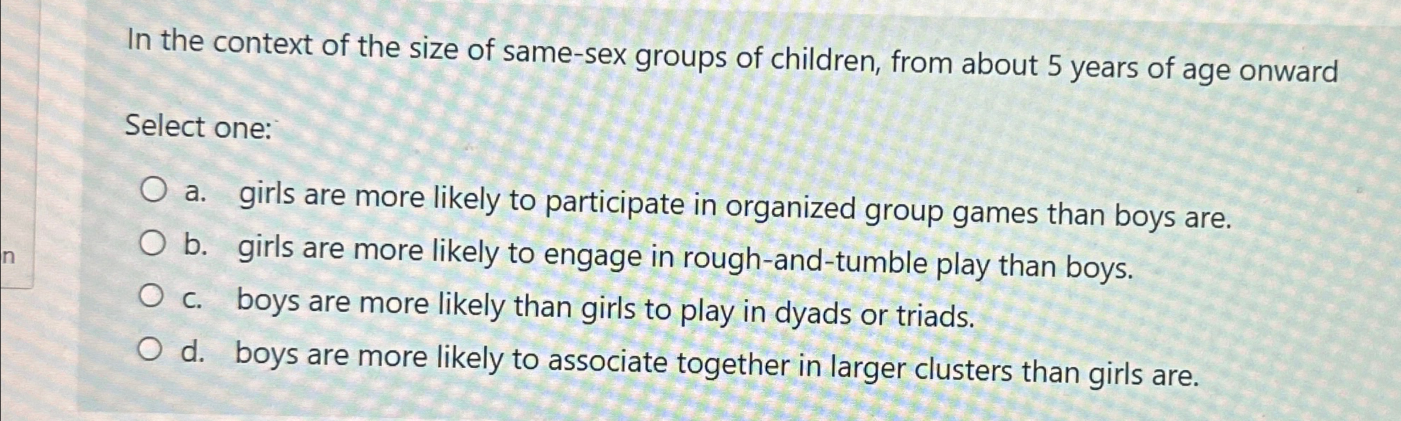 Solved In the context of the size of same-sex groups of | Chegg.com