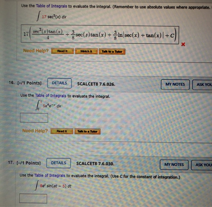 Solved Use The Table Of Integrals To Evaluate The Integral. | Chegg.com