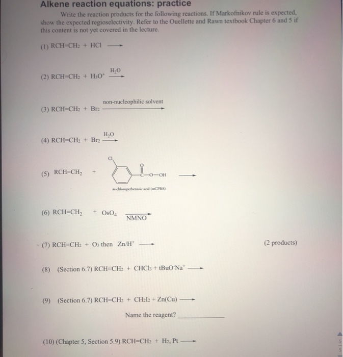 Solved Alkene Reaction Equations: Practice Write The | Chegg.com