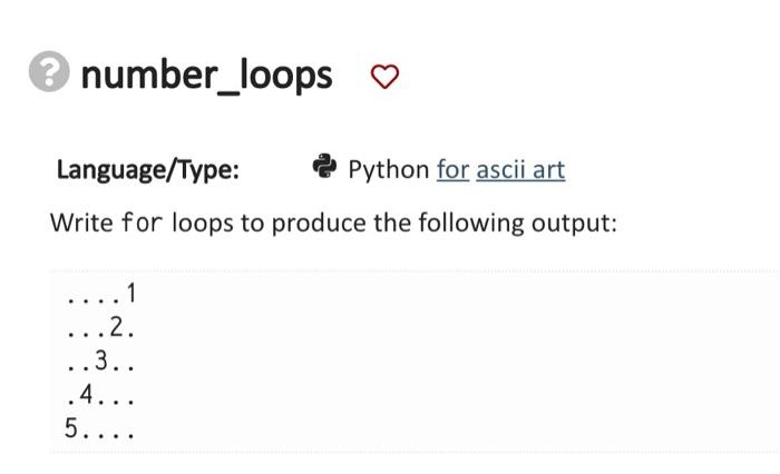 Solved number_loops Language/Type: Python for ascii art | Chegg.com