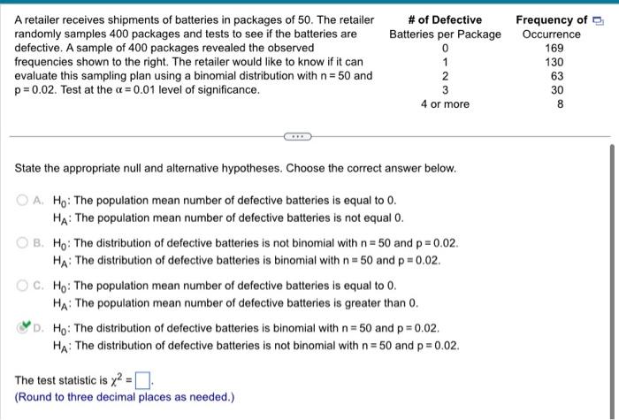 Solved Hi I need help finding the test statistic X squared | Chegg.com