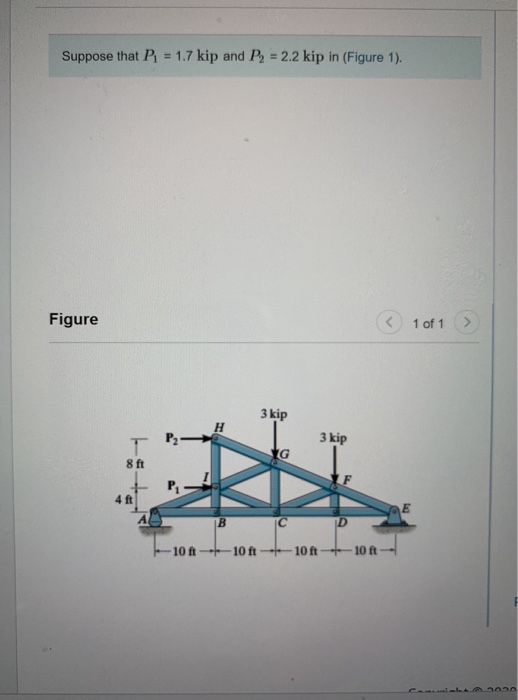 Solved Suppose that P. = 1.7 kip and P2 = 2.2 kip in (Figure | Chegg.com