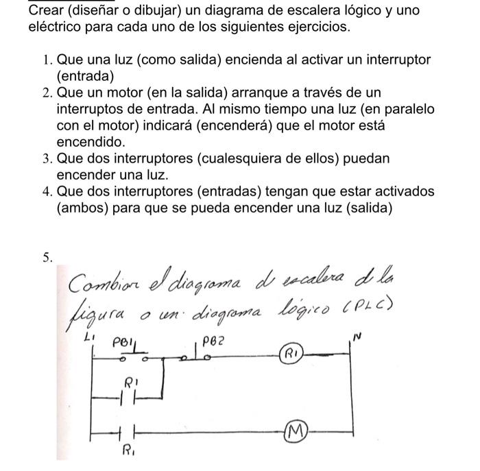 Crear (diseñar o dibujar) un diagrama de escalera lógico y uno eléctrico para cada uno de los siguientes ejercicios. 1. Que u