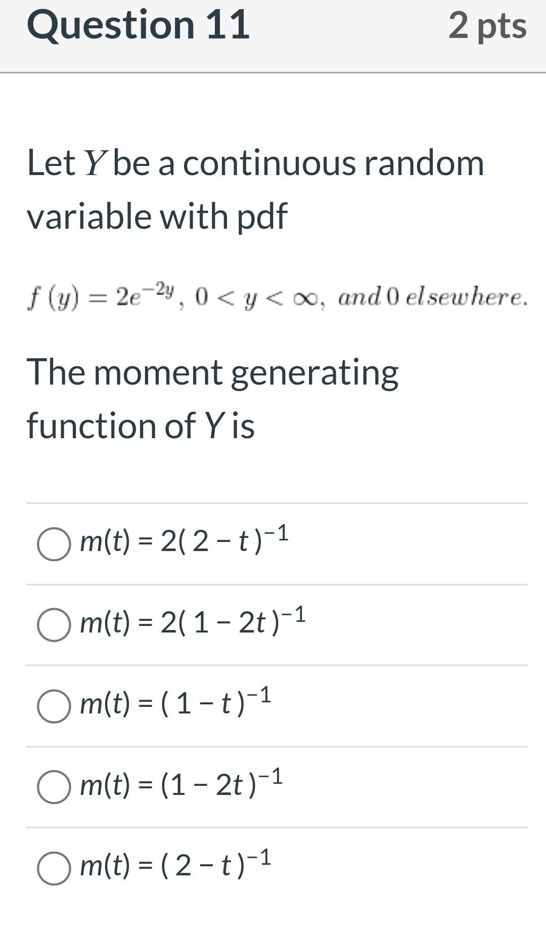 Solved Question 11 2 pts Let Y be a continuous random | Chegg.com