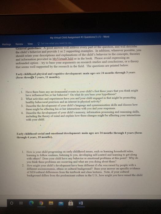 Mailings My Virtual Child Assignment 3 Questions(t) | Chegg.com