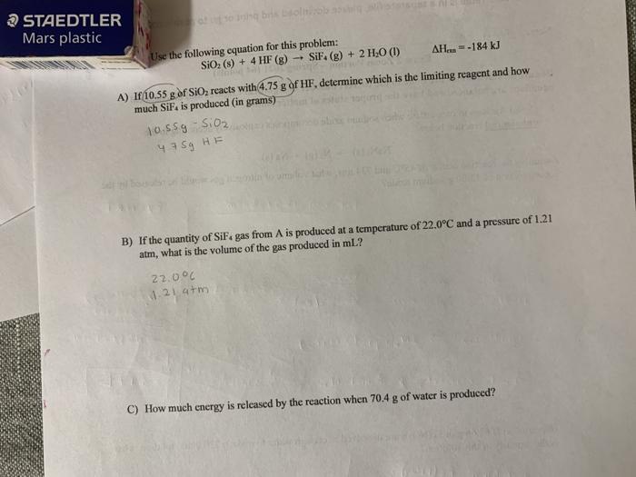 Solved Sobre O A Staedtler Mars Plastic Use The Following Chegg Com